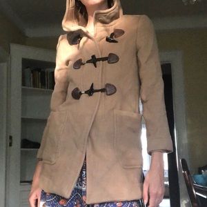 Light brown silk lined hooded coat